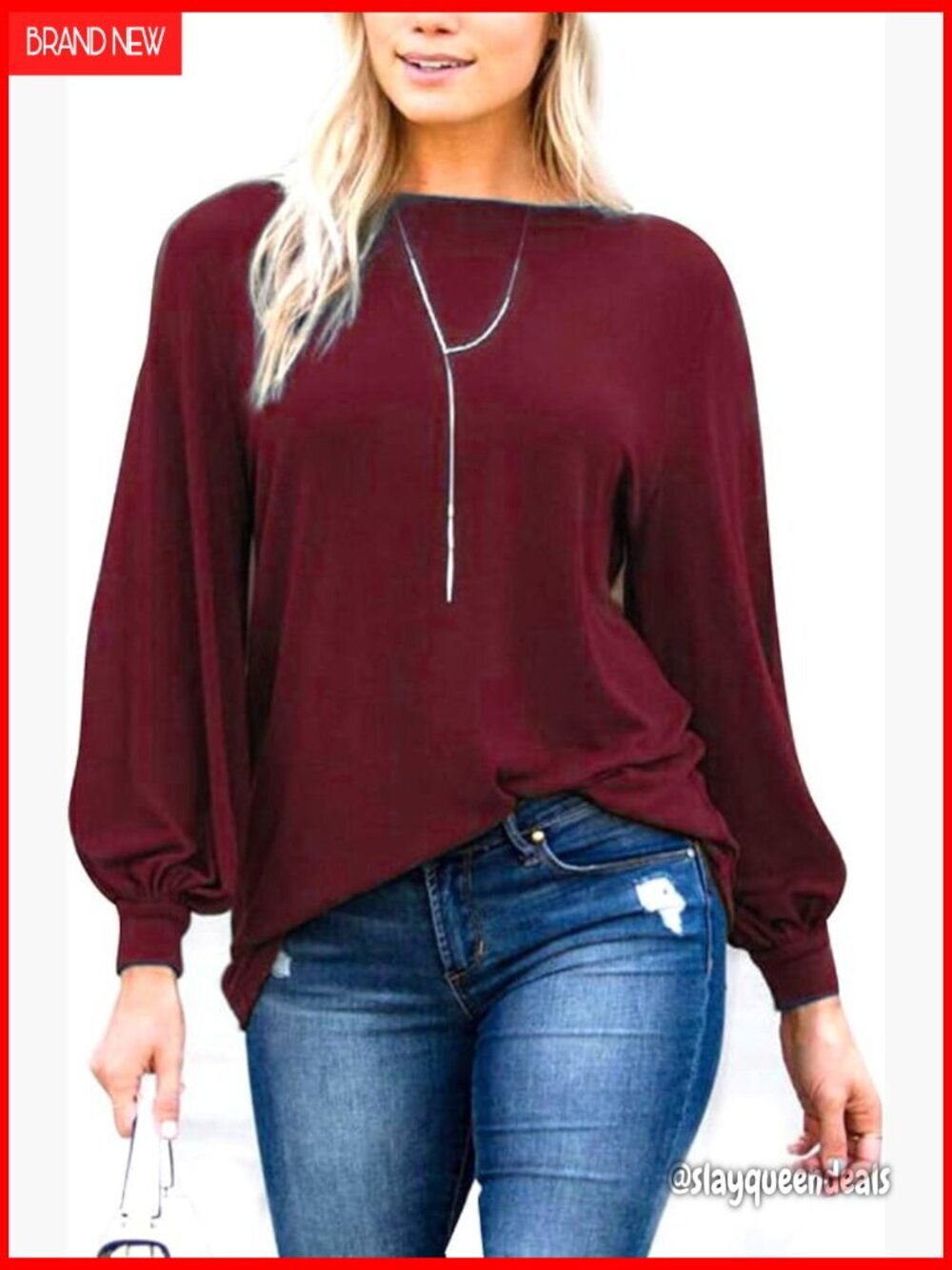 Long Sleeve Tunic Blouse with Bishop Sleeves Loose Fit Pullover